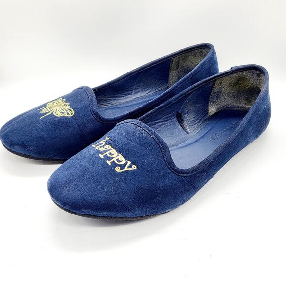 Madden Girl Bee Happy Navy Blue Glod Embroidered Round Toe Flats Women’s Sz 8.5 - Picture 3 of 9
